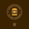 Burger factory logo. Hamburger restaurant emblem. Colored Linear flat logo. Big burger and letters on a dark background.