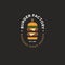 Burger factory logo. Hamburger restaurant emblem. Colored Linear flat logo. Big burger and letters on a dark background.