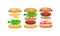 Burger with Floating Layer Ingredients as Fast Food Recipe Vector Set