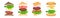 Burger with Floating Layer Ingredients as Fast Food Recipe Vector Set