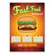 Burger flyer template. Cute cartoon colored picture of fast food. Menu design elements. Vector illustration of fast food