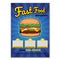 Burger flyer template. Cute cartoon colored picture of fast food. Menu design elements. Vector illustration of fast food