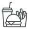 Burger fries and soda line icon, fast food and delivery, combo lunch sign, vector graphics, a linear pattern on a white