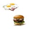 Burger, hamburger. drawing black and white silhouette, graphic,