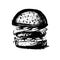 Burger, hamburger. drawing black and white silhouette, graphic,