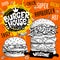 Burger house cafe restaurant menu. Vector hamburger fast food flyer cards for bar cafe. Design template, logo, emblem, sign,
