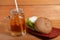 Burger and iced tea