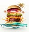 Burger illustrated as a vacation or resort . Generative ai