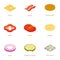 Burger ingredient icons set, cartoon style