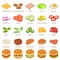 Burger ingredient icons set, isometric style