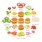 Burger ingredient icons set, isometric style