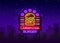 Burger logo vector. American burger, design template light emblem, burger street food neon sign, light banner, neon