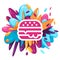 burger lunch fast food eat lunch icon in colorful splat paint liquid splashing ink splash design creative illustration