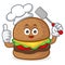 Burger mascot cartoon illustration give thumb up and hold spatula