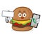 Burger mascot cartoon illustration hold blank sign and phone