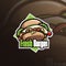 Burger mascot logo design vector with modern illustration concept style for badge, emblem and tshirt printing. fresh burger