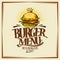 Burger menu design concept, fast food vintage design with hamburger