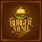 Burger menu lettering design with royal crown hamburger