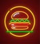 Burger neon icon hamburger fast food symbol