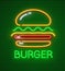 Burger neon icon hamburger fast food symbol