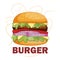 Burger ordered on the fast food menu. Hamburger with cutlet, tomatoes and onion. Logo icon vector illustration design