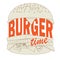 Burger ordered on the fast food menu. Hamburger with cutlet, tomatoes and onion. Logo icon vector illustration design vintage