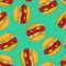 Burger pattern. hamburgers background. fast food texture. Vector