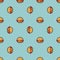 Burger pixel art pattern seamless. Hamburger pixelated background. Fast food 8 bit texture