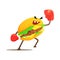 Burger Sandwich Box Fighter In Gloves, Fast Food Bad Guy Cartoon Character Fighting Illustration