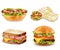 Burger, sandwich, hot dog and wrap Vector. Realistic set collections