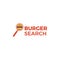 Burger Search delivery service logo. Magnifying glass with a hamburger icon