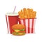 Burger Set Vector Illustration. Cheeseburger, french fries and soda