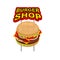 Burger shop signboard. Big Juicy Hamburger sign for fast food re