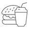 Burger and soda thin line icon. Fast food vector illustration isolated on white. Hamburger and drink outline style