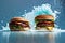 Burger with splashing water background