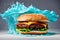 Burger with splashing water background