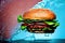 Burger with splashing water background