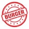 BURGER text on red grungy vintage round stamp