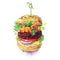 Burger watercolor isolated on white background. Vegan burger with Lettuce, Tomato, beetroot, carrot and onion. Hand
