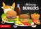 Burgers and combo snacks vector fast food poster