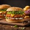 Burgers commercial photography, crispy chicken burger, fast food concept