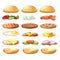 Burgers ingredients. Vector fastfood set in cartoon style