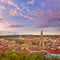 Burgos aerial view skyline sunset with Cathedral