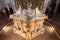 Burgos, Spain - April 13, 2019: Interior of Gothic monastery Cartuja de Miraflores in Burgos, Castilla y Leon, Spain.