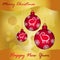 Burgundy Christmas balls on a gold background, new year greeting