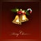 Burgundy Christmas composition, isolated golden shiny bells