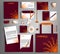 Burgundy corporate identity template design with an element of decorative orange flower