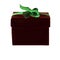 Burgundy gift box with green satin ribbon bow
