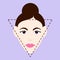 Burgundy Hair Bun Beautiful Girl With Triangle Face Icon On Light Purple