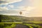 Burgundy. Hot air balloon over the vineyards of the burgundy. France